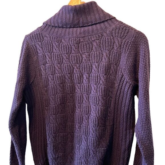 ALIA Petite Purple Cable Knit Cowl Neck Long Sleeve Scoop Bottom Sweater SP - Picture 7 of 8